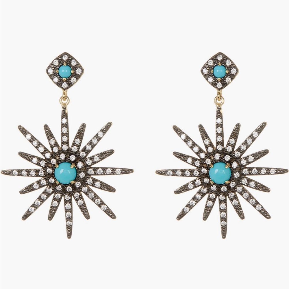 + ADORNIA + 14k Gold Turquoise & Swarovski Crystal Starburst Earrings - Picture 1 of 5